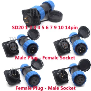 SD20 1-14pin Bulkhead Aviation Waterproof IP68 Plug Socket Power Cord Connector - Picture 1 of 12