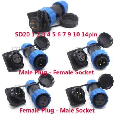 MCCAMSTORE SD20 1-14pin Bulkhead Aviation Waterproof IP68 Plug Socket Power Cord Connector