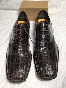 NEW STACY ADAMS MENS SHOES Sz. 11.5M BROWN GENUINE CAIMÁN LEATHER MADE IN BRAZIL - Picture 1 of 12