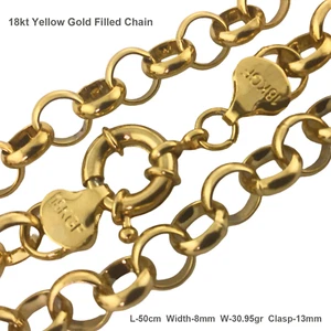 Gold Bolt Ring Necklace Real 18kt Yellow Filled Solid Belcher Rolo Chain 50cm 20 - Picture 1 of 4