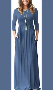 WNEEDU Women's 3/4 Sleeve Casual Maxi Dresses Large - Picture 1 of 1