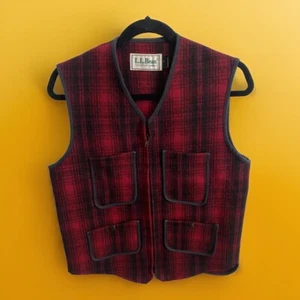VTG LL Bean Wool Vest Full Zip Hunting Buffalo Plaid 4 Pocket Size S Made In USA - Foto 1 di 5