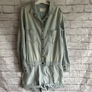 PREOWNED RAG & BONE ROMPER LIGHT WASH BUTTON FRONT SIZE MEDIUM M SHORTS - Picture 1 of 7
