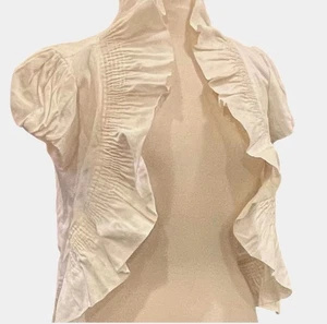 Saks Fifth Avenue Ivory Ruffle Cropped Bolero Jacket • Women’s Size M - Picture 1 of 9