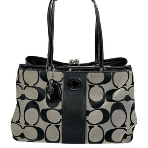 Bolso de mano COACH Signature a rayas F19190 Kisslock trío bolsa bolso - Imagen 1 de 10