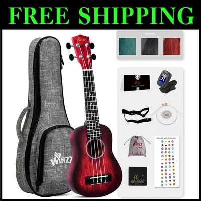 Stylish Red 21-Inch Ukulele - Hand Rubbed Finish with Accessories for Beginners - Image 1 of 4