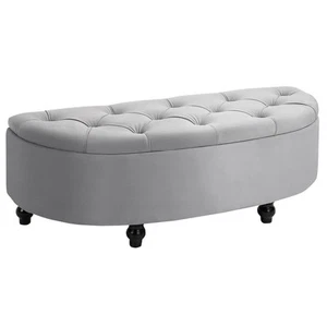HOMCOM Panca Fondoletto Contenitore Imbottita in Velluto 120x46x42cm Grigio - Foto 1 di 10