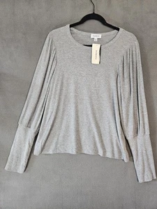 NWT Evereve Women Large Shirt Gray Rib Balloon Long Sleeve Scoopneck Soft Preppy - Picture 1 of 11