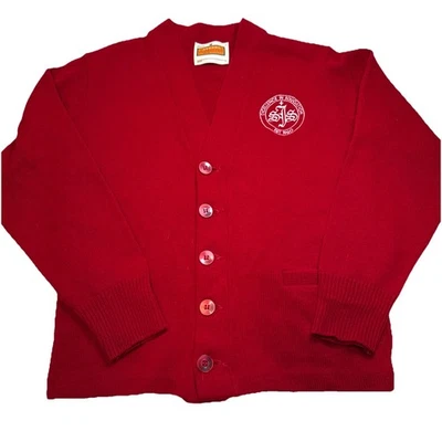 Knitted Red School Cardigan St Jude School -School Apparel Youth M - Image 1 of 4
