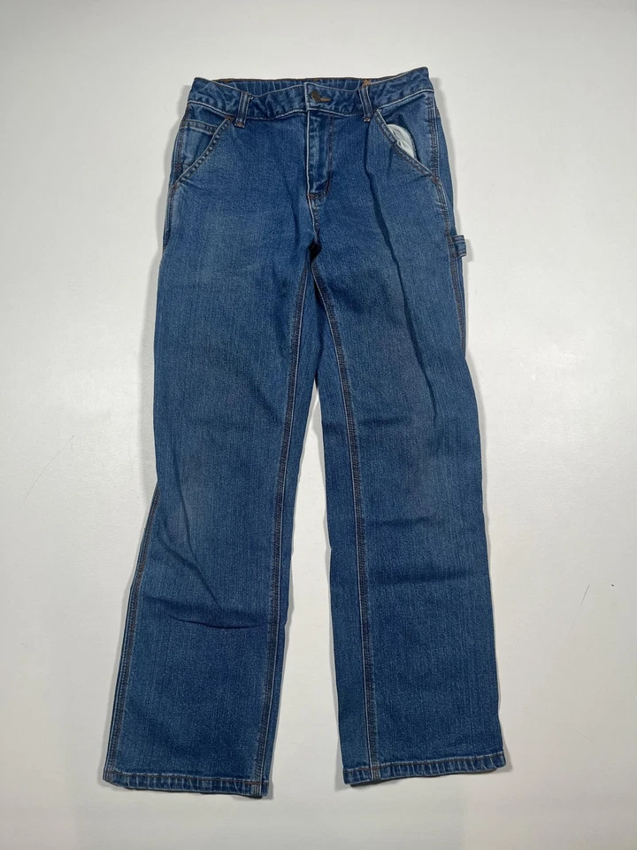 Pantalones de mezclilla Carhartt Carpenter talla 14 azules utilitarios Hammer Loop elásticos trabajo Foto 1 de 4