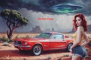 ALIENS BABES & CARS (ABC) DIGITAL ART "PAINTING" BEAUTIFUL WOMAN UFO HOTROD (#1) - Picture 1 of 3