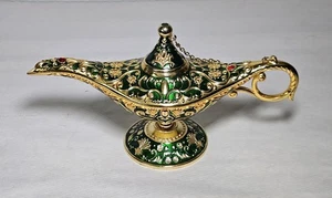 Txx Aladdin Genie Lampe grün Emaille & Gold Metall detailliert Sammlerstück 8,5x4,5" - Bild 1 von 8