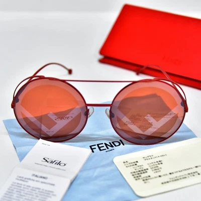 Gafas de sol redondas FENDI con patrón de zucca rojas, nuevas Foto 1 de 4