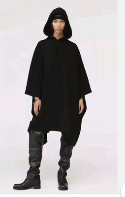 ZARA WOMAN NEW STEVEN MEISEL 100% WOOL OVERSIZED BLACK HOOD PONCHO CAPE SZ M - Image 1 of 4