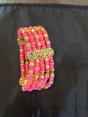 Lilly Pulitzer Pink & Coral Beaded Cuff Bracelet - Image 1 of 2