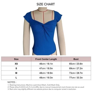 Women Twist Knot Heart Neck Top Short Sleeve Ribbed Knit Slim Fit Pure Color Pul - Picture 1 of 2