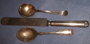 3 lot silver plate vintage 2x SUGAR SPOON DINNER KNIFE odd Rogers Stratford nick - Picture 1 of 4
