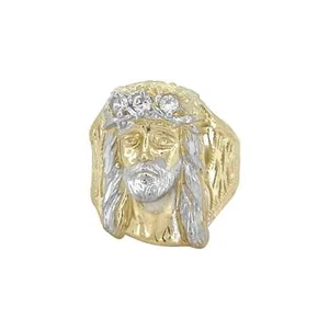 Jesus Head Two Tone Cz Ring - 10K Yellow Gold - Picture 1 of 14