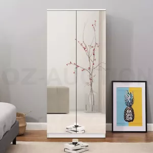 2 Door Mirrored Wardrobe Dresser with 3 Storage Shelves 2 Drawers Cabinet Closet - Picture 1 of 11