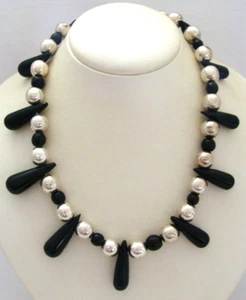 Taxco Sterling Silver Necklace With Sterling Silver & Black Onyx Teardrop Beads - Picture 1 of 8