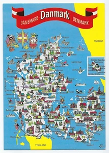 Map of Denmark Illustrated Postcard - Picture 1 of 2