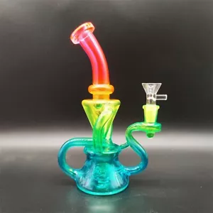 9 Inch Rainbow Neon Fab Egg Girly Recycler Hookah Glass Water Pipe Bong 14mm - Picture 1 of 8