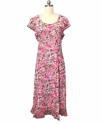 复古 90 年代 Y2K 真丝连衣裙粉色花卉精致仙女粉彩 Cottagecore 女式 12 码 — 第 1/4 张图片