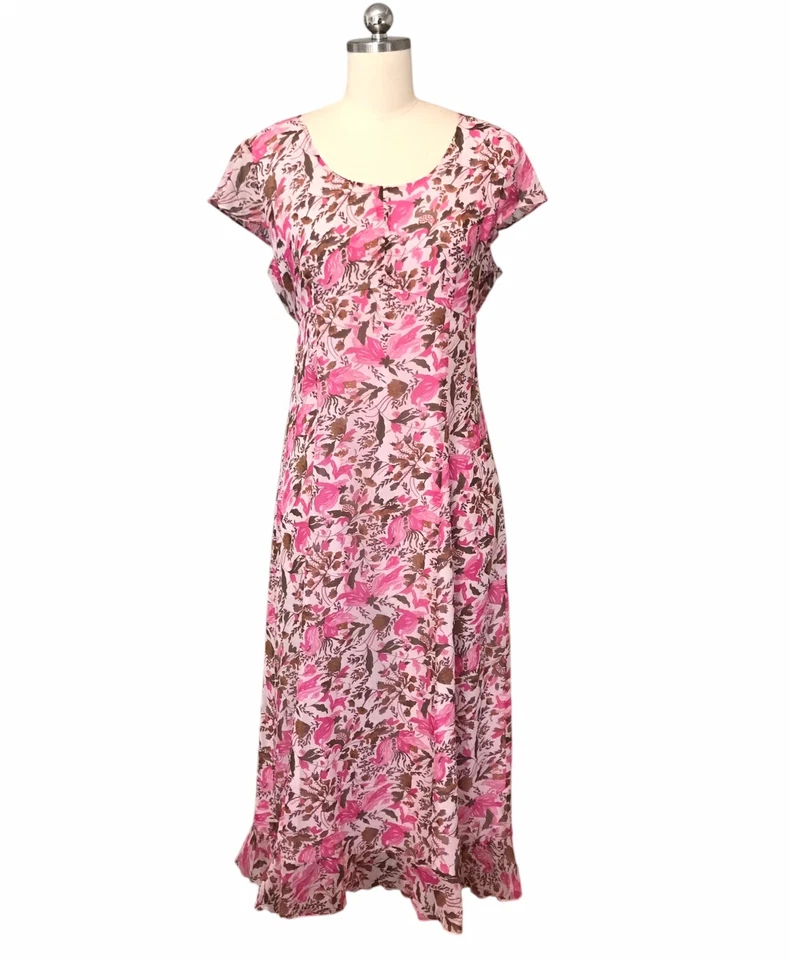VTG 90’s Y2K Silk Dress Pink Floral Dainty Fairy Pastel Cottagecore Women’s 12 - Image 1 of 4