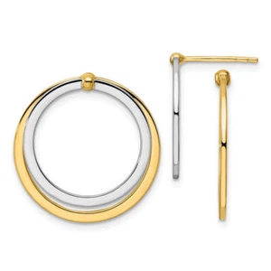 14K Solid Two Tone Gold Round Dangle Earrings - Picture 1 of 4