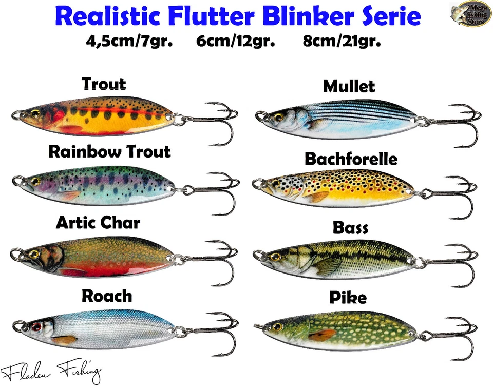 FLADEN Realistic Flutter Blinker Hecht Zander Meerforelle 3D Design alle Größen - Bild 1 von 1