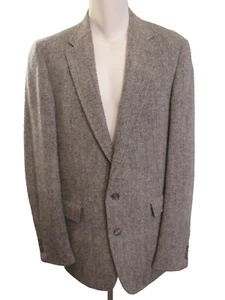 Harris Tweed Handwoven Blue Scottish Herringbone Wool Sport Coat Blazer 48 XL - Picture 1 of 8