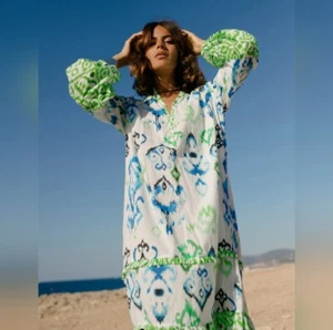 Eywasouls Malibu Alison Smaragd Ethno ozeanischer Stamm Bio-Baumwolle Kleid xs/s - Bild 1 von 13