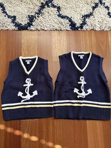 (2) Hartstrings Boys Sweater Vests Size 4 & 7 Navy Blue White Yellow Anchor EUC - Picture 1 of 7