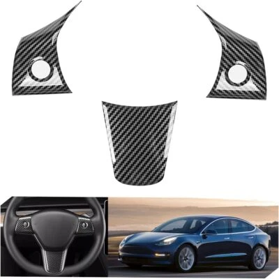 For 2017-2023 Tesla Model Y 3 Carbon Interior Steering Wheel Sequins Cover Trim  - Image 1 of 4