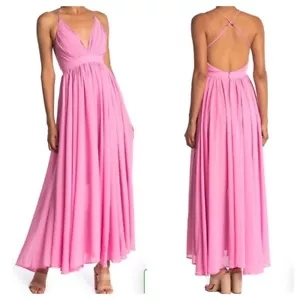 Meghan LA Enchanted Garden Maxi Dress In Bubblegum Pink Halter Size Large 8-10 - Picture 1 of 9