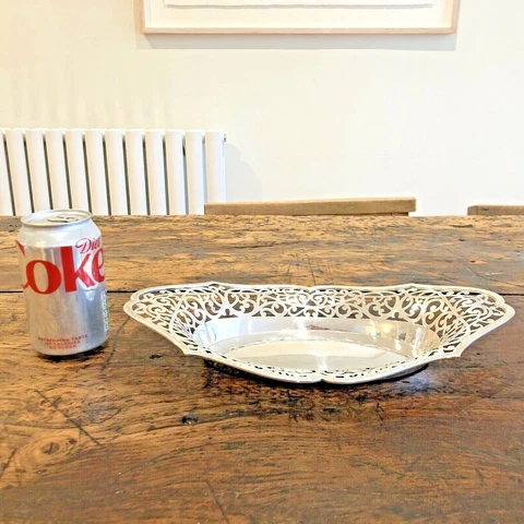 Large Antique Victorian Solid Sterling Silver Dish Basket Pierced Fretwork 925 Cover