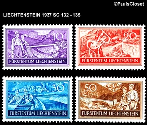 LIE 1937 SC 132-35 BRIDGE AT MALBUN CONSTRUCTION PHASES 10rp - 50rp MNH OG VF - Picture 1 of 2