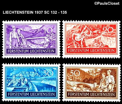 LIE 1937 SC 132-35 BRIDGE AT MALBUN CONSTRUCTION PHASES 10rp - 50rp MNH OG VF - Image 1 of 2