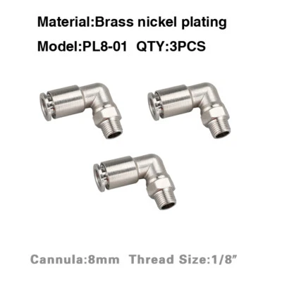 3Pcs Pneumatic Connector 8mm OD Hose 1/8'' BSPT Male Thread Push-to-Fittings - Image 1 of 4