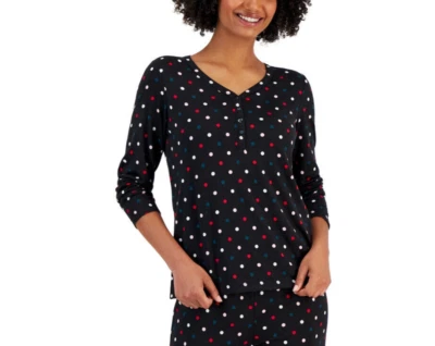 Top de pijama Charter Club Only cuello en V negro lunares L Foto 1 de 4