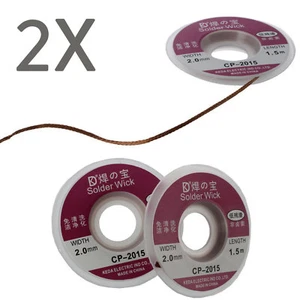 2x 1.5m 2mm Desoldadura Trenza Removedor de Soldadura Ventosa Flujo Mecha Cable Alambre GL516 - Imagen 1 de 11