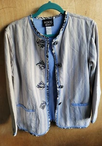 Koos Of Course! Linen Jacket Reversible Blue/Tan Striped, Great Details, Size Sm - Picture 1 of 8