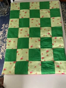 LadyBugs Butterflies All Flannel Baby Quilt Crib Throw Handmade Kelly Green Pink - Picture 1 of 3