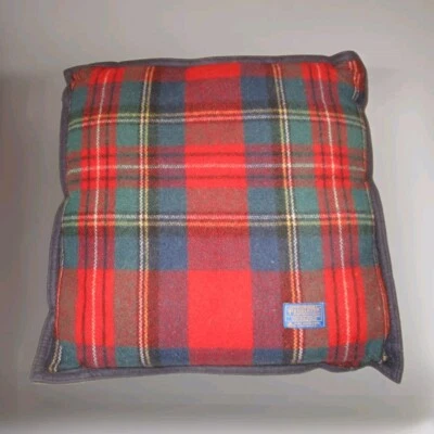 Cojín de almohada a cuadros vintage Pendleton hecho en EE. UU. 100 % lana verde azul rojo tartán Foto 1 de 4
