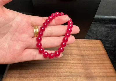 High Quality Red Lustrous Round Bead Ruby Lab-Created Stretchy Beaded Bracelet - Image 1 of 4