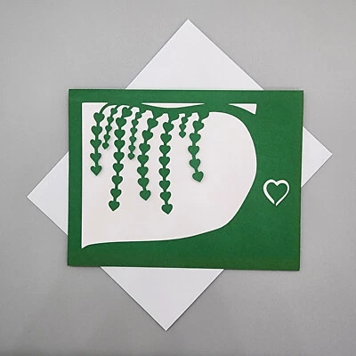 Handmade Anniversary Wedding Greeting Card Green Willow Tree Hearts Love Blank - Image 1 of 4