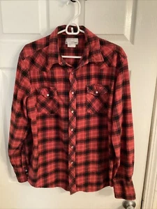 Wrangler Pearl Snap Flanellhemd langarm Gr. XL rot schwarz kariert 100% Baumwolle - Bild 1 von 10