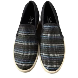 Clarks Women's LAYTON PETAL Woven Canvas Leather Sneakers Shoes 7 Medium Blue - Picture 1 of 9