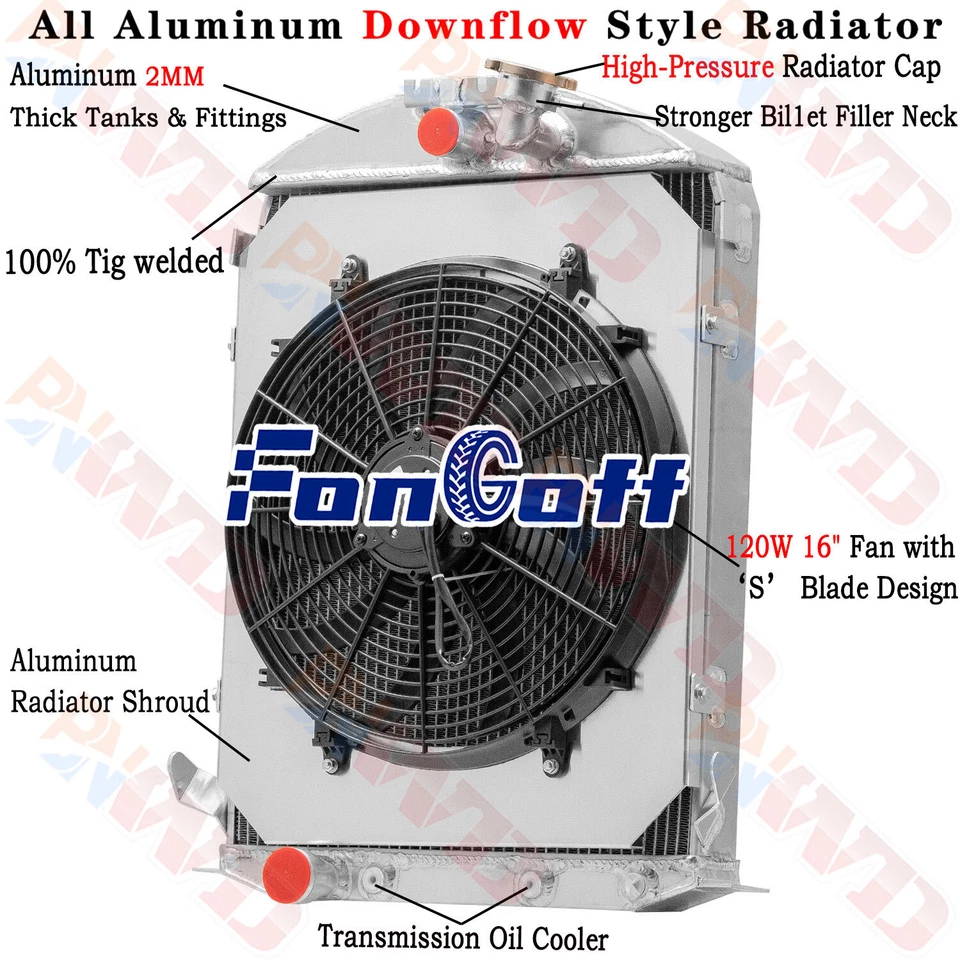 3 Row Radiator Shroud Fan For 1931 1930 Ford Model A Base Ford V8 Conversion Foto 1 de 4