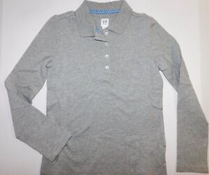 GAP Girl's Kids Long Sleeve Polo Shirt Heather Gray XS/4-5 S/6-7 M/8 Brand New